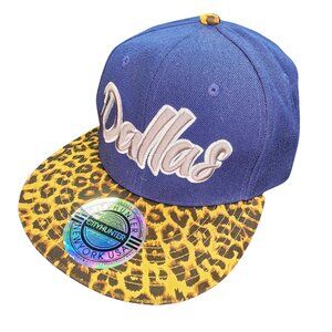 City Hunter Original Dallas Script Snapback Hat Cap Leopard Print Brim Navy